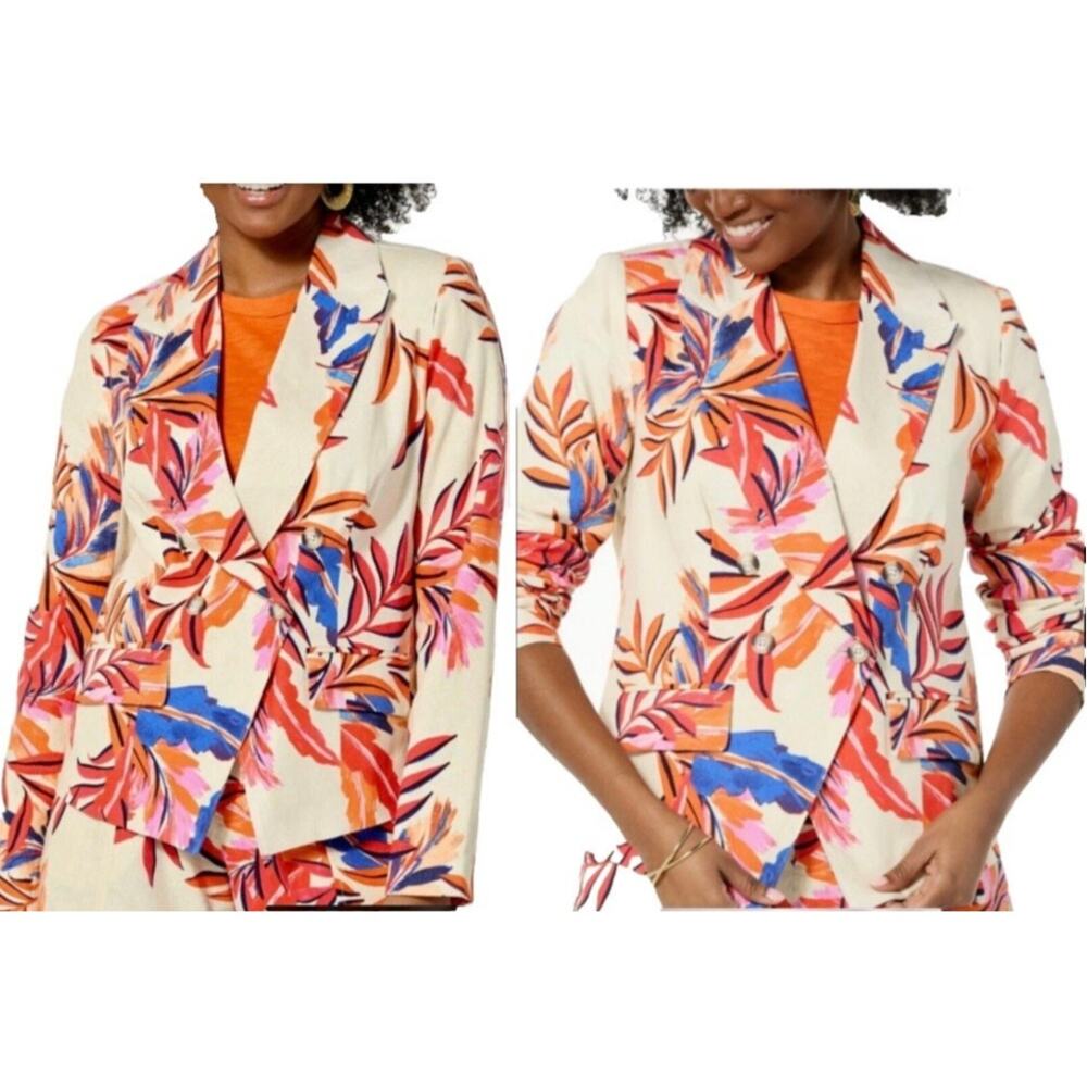 G by Giuliana Black Label Linen Blend Blazer Size M Statement Piece Colorful